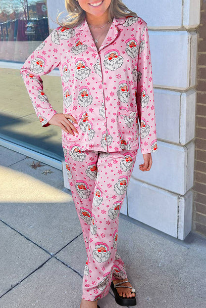 Rosa Weihnachtsmann Schneeflocke Langarmshirt Weihnachtspyjama-Set