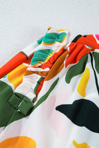 Oranges Kleid mit Blumenmuster und Kordelzug und V-Ausschnitt in Übergröße