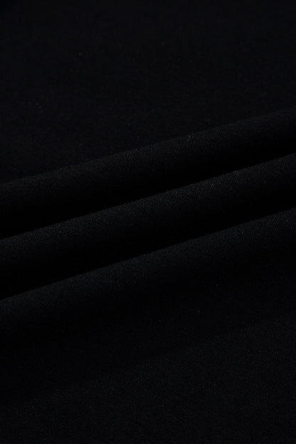 Black Scallop Trim Color Block Long Sleeve Collared Top