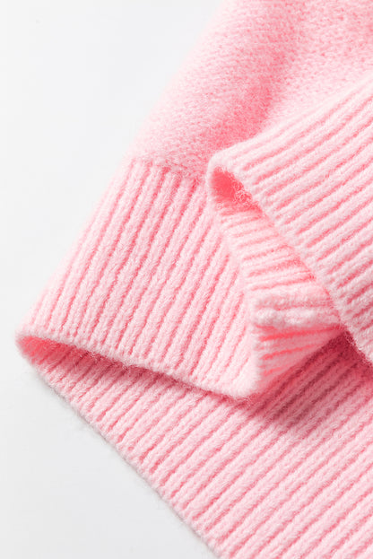 Rosa Strickpullover mit Blumenmuster und geripptem Rand