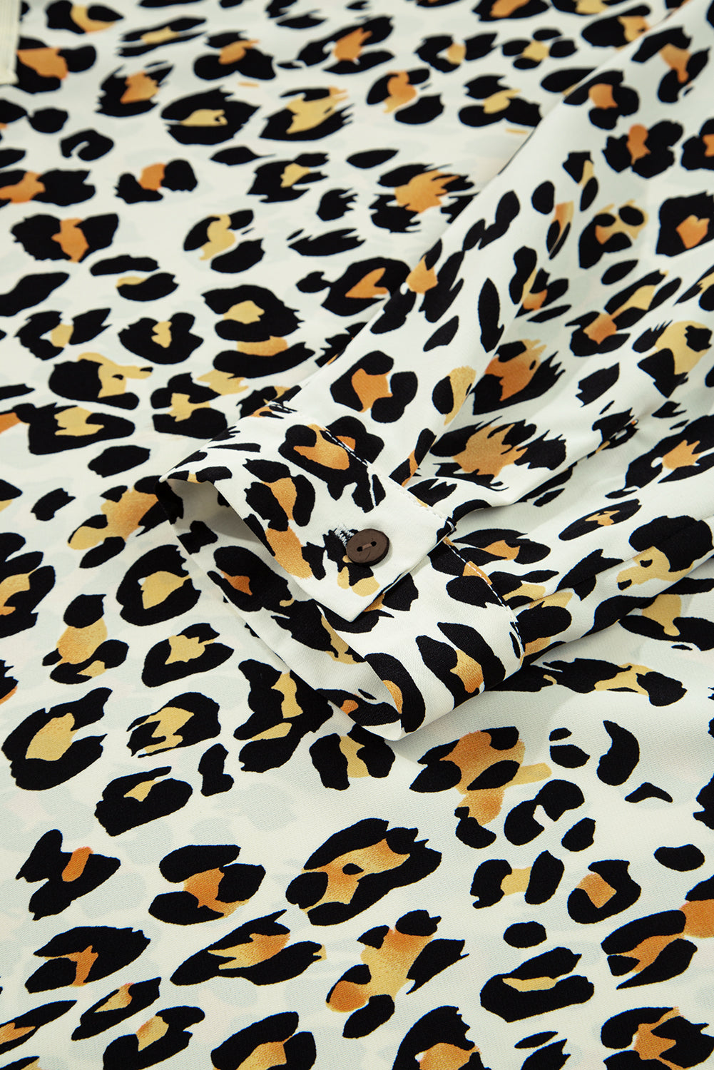 Khaki Leopard Print Contrast Striped V Neck Blouse