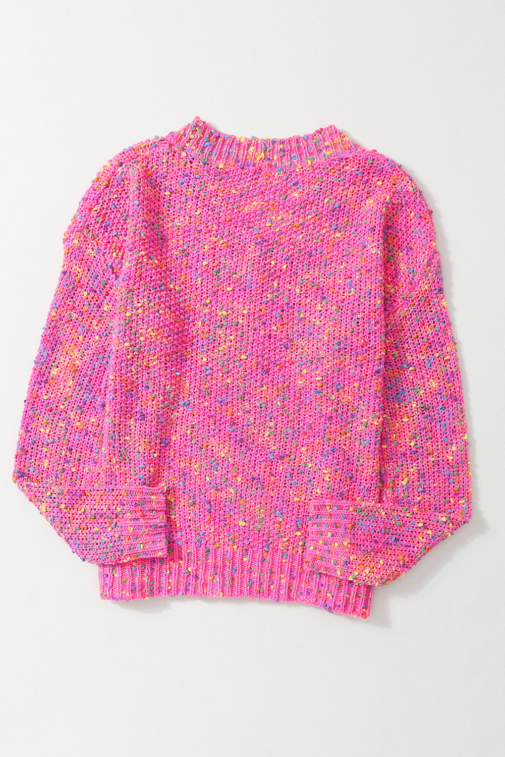 Dunkelrosa bunt gepunkteter Strickpullover mit V-Ausschnitt