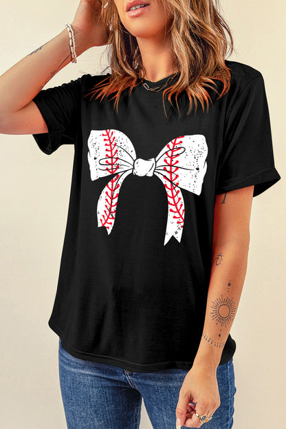 Schwarzes Baseball-T-Shirt mit Schleife und Grafik