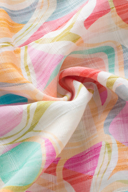 Gelbe Bluse mit abstraktem Print, gesmoktem Kragen und Rüschenärmeln