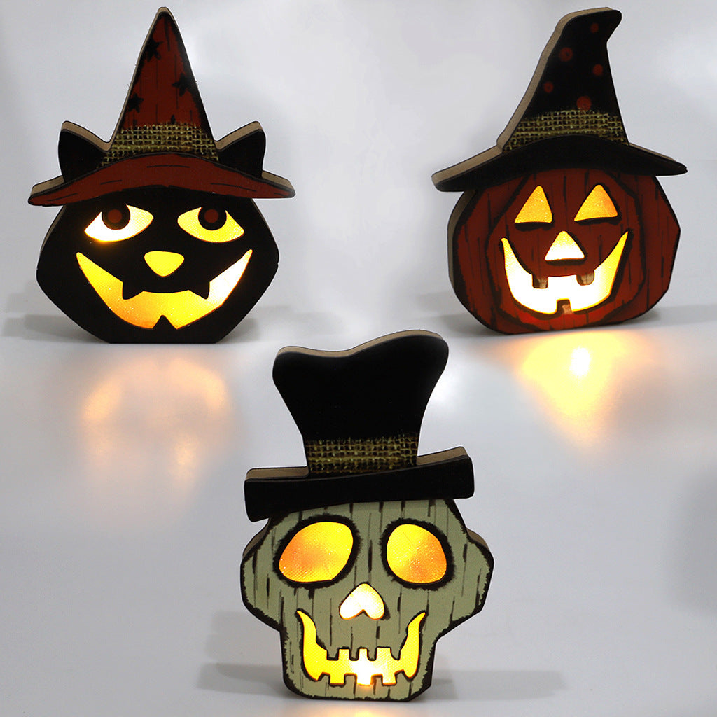 Kreative Halloween-Kürbislampe aus Holz, Halloween-Dekorationen