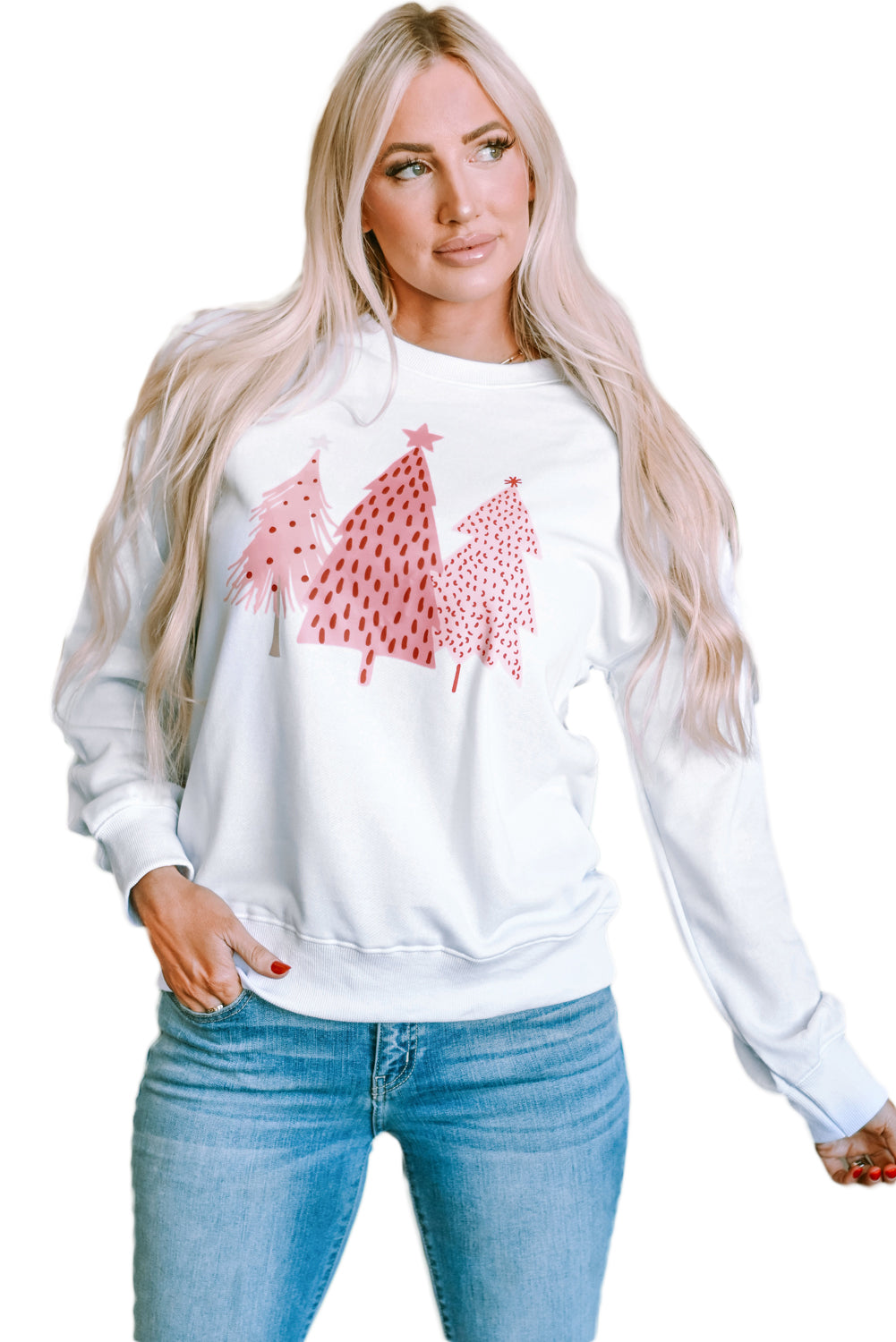 Weißes Sweatshirt mit Weihnachtsbaum-Punkte-Print