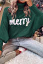 Schwarzgrüner Pullover mit fröhlicher Buchstabenstickerei und hohem Kragen