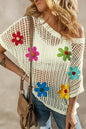 Weißes T-Shirt mit Häkelblumen-Aushöhlung