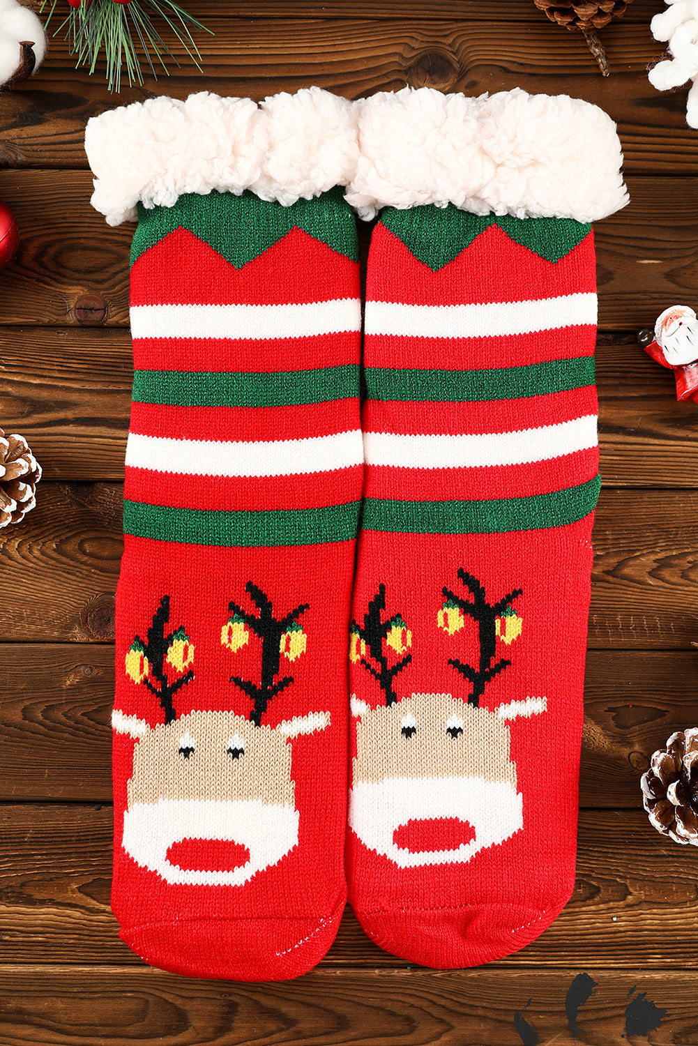Feurig rote Weihnachts-Cartoon-Muster Wollstricksocken