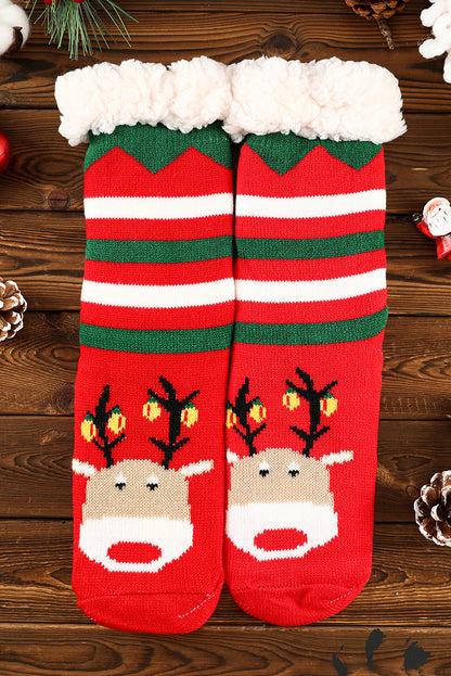 Feurig rote Weihnachts-Cartoon-Muster Wollstricksocken