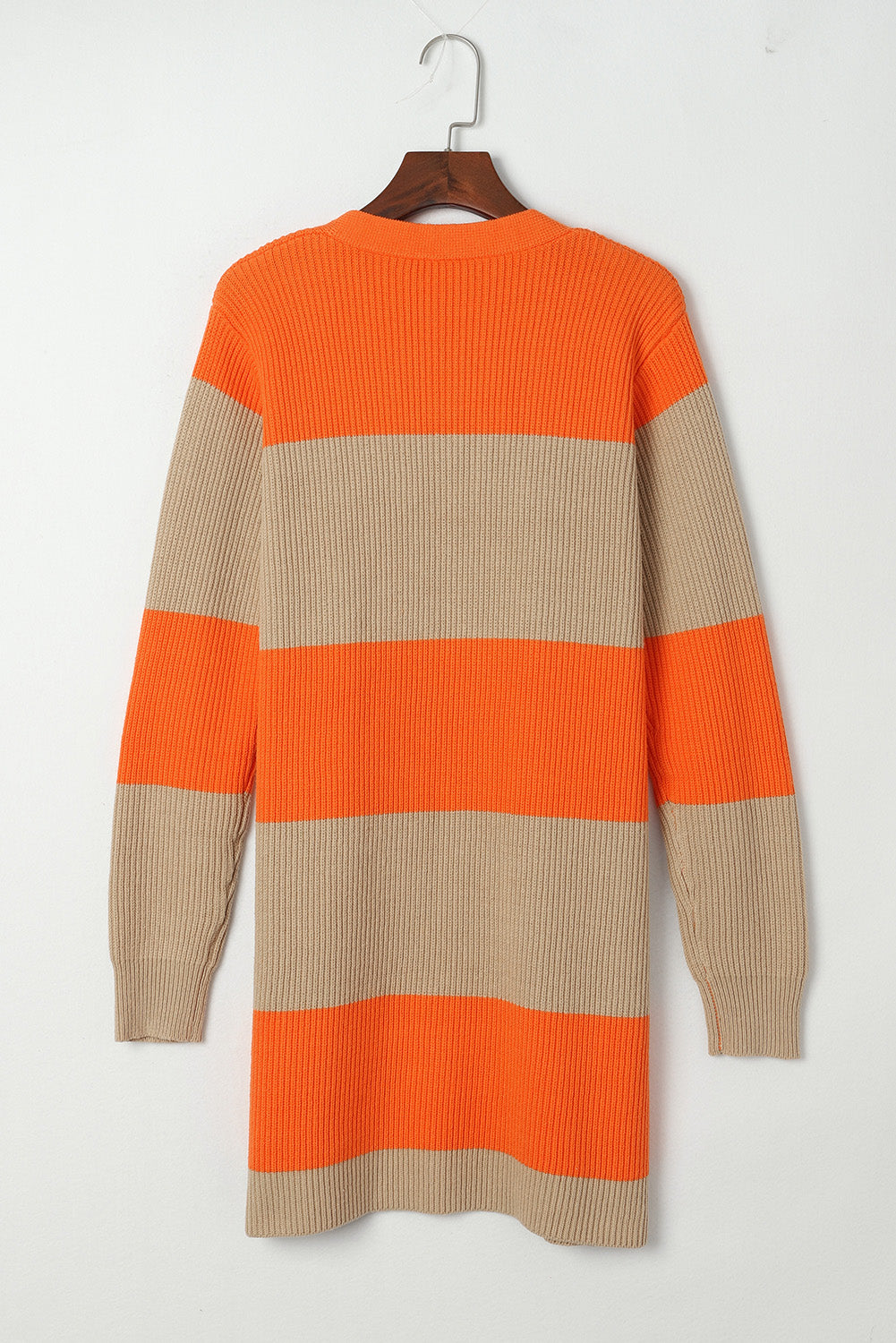 Orangefarbener Cardigan mit geripptem Colorblock-Muster