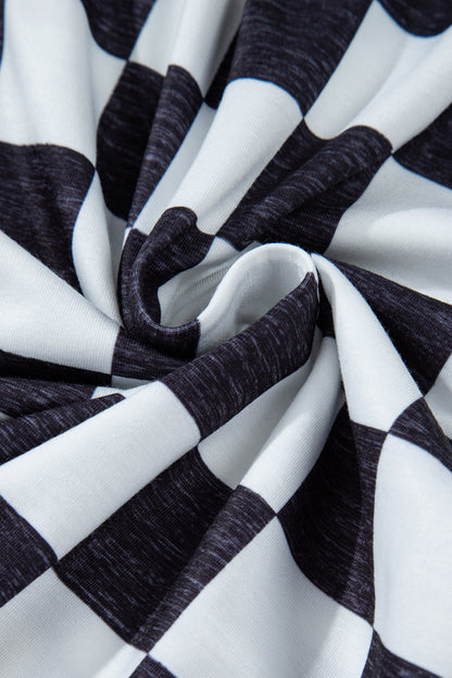 Schwarze Hose mit weitem Bein und hoher Taille im zweifarbigen Karomuster
