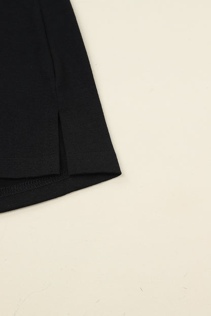 Schwarzes Kleid mit Knopfleiste und hoher Taille und langen Ärmeln