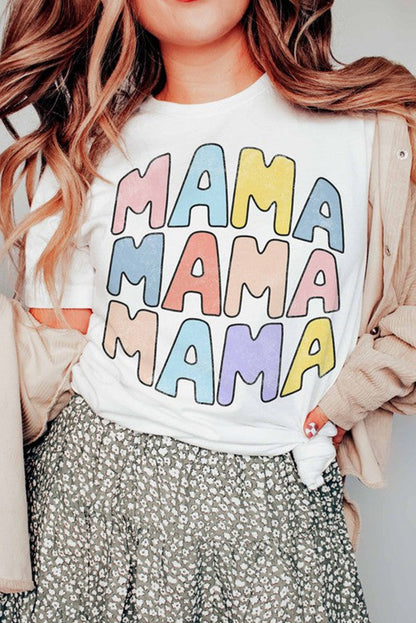 Weißes, lässiges T-Shirt mit Rundhalsausschnitt und MAMA-Slogan-Print