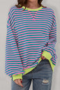 Übergroßes Pullover-Sweatshirt mit Kontrastbesatz und grünen Streifen
