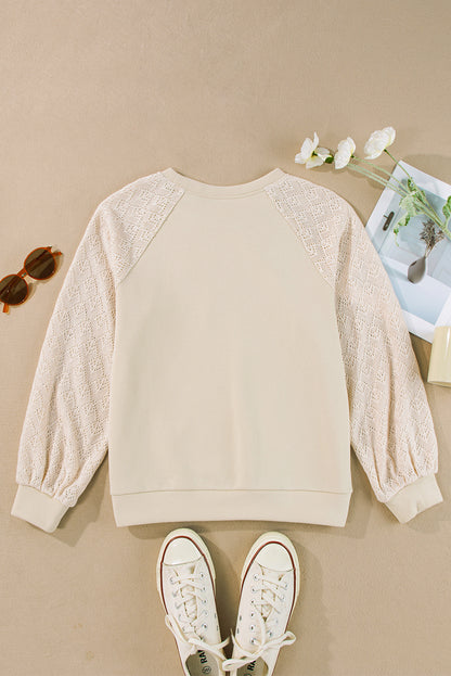 Pullover mit Raglanärmeln und Lochmuster im Patchwork-Stil aus Pergament
