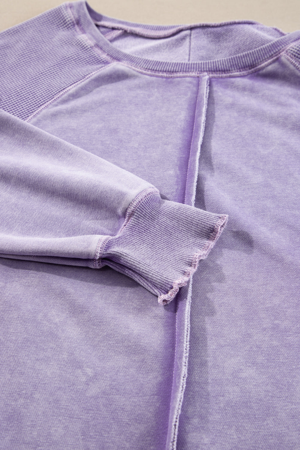 Orchid Petal Solid Waffelstrick Patchwork Raglanärmel Sweatshirt