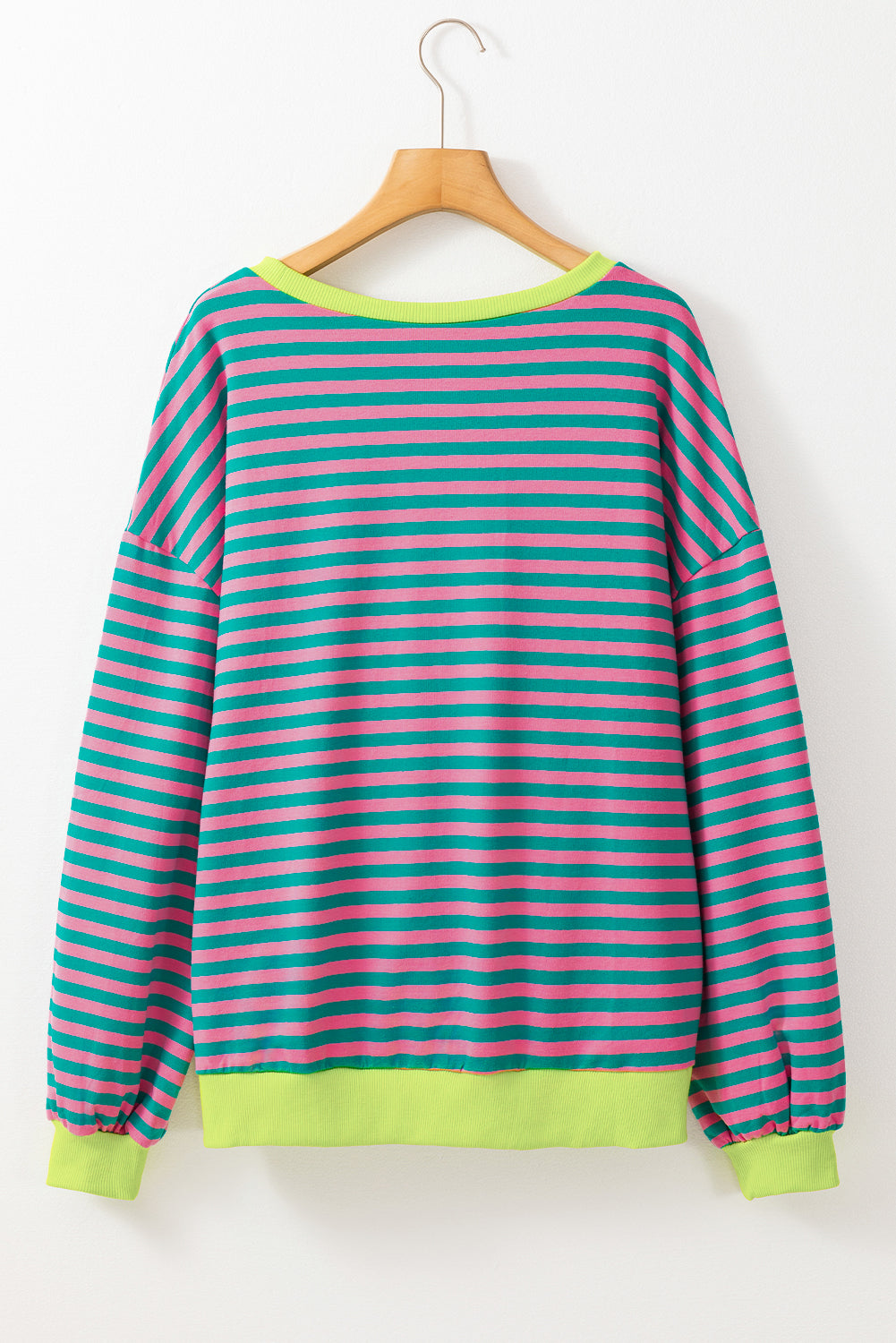 Übergroßes Pullover-Sweatshirt mit Kontrastbesatz und grünen Streifen