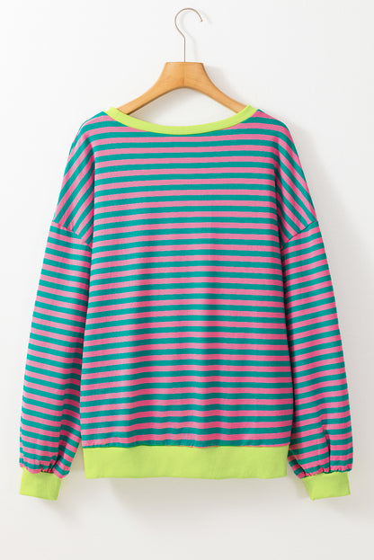Übergroßes Pullover-Sweatshirt mit Kontrastbesatz und grünen Streifen