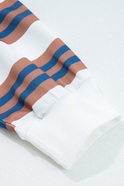 Brown Stripe Crew Neck Drop Shoulder Pullover Sweatshirt