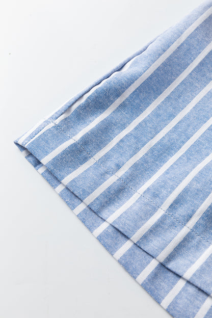 Sky Blue Stripe Buttoned Detail Loose Casual Pants