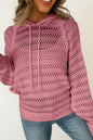 Pfirsichblüten-Pointelle-Strickpullover mit Raglanärmeln und Kapuze
