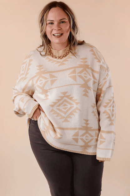 Apricot – Lockerer Pullover mit Western-Azteken-Print in Übergröße