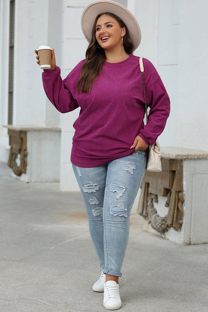 Übergroßes Festival-Sweatshirt aus geripptem Cord in Fuchsia