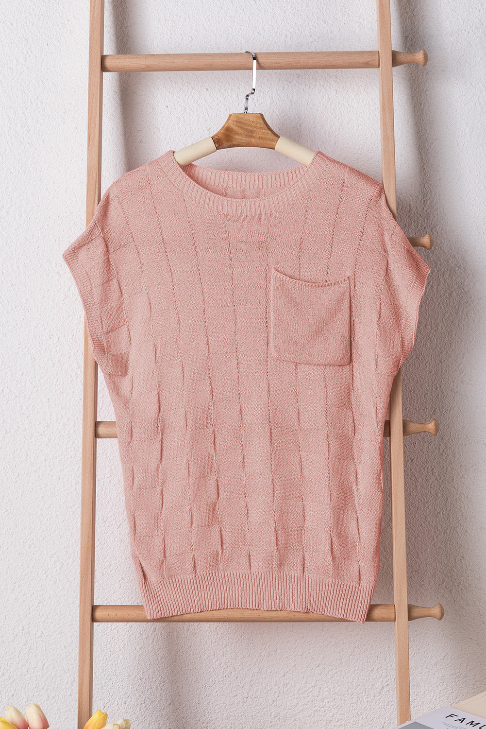 Staubrosa Strickpullover mit Gitterstruktur und kurzen Ärmeln