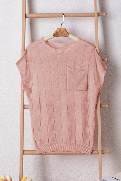 Staubrosa Strickpullover mit Gitterstruktur und kurzen Ärmeln