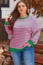 Rosa gestreiftes Rundhals-Sweatshirt mit Waffelstrick in Übergröße