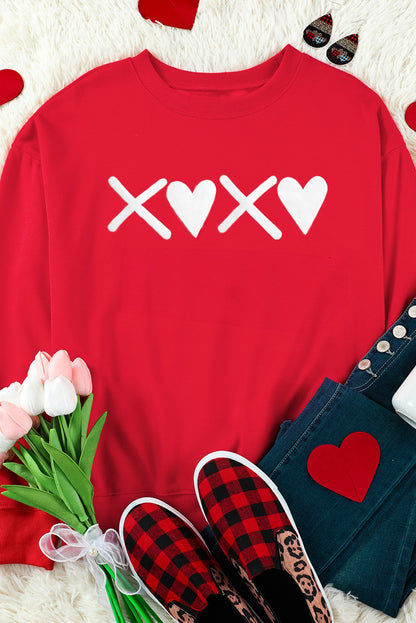 Rotes Puff-Sweatshirt mit XOXO-Print und Valentinstagsherz