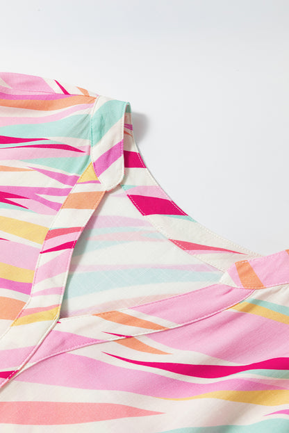 Mehrfarbige Bluse mit abstraktem Print und kurzen Ärmeln