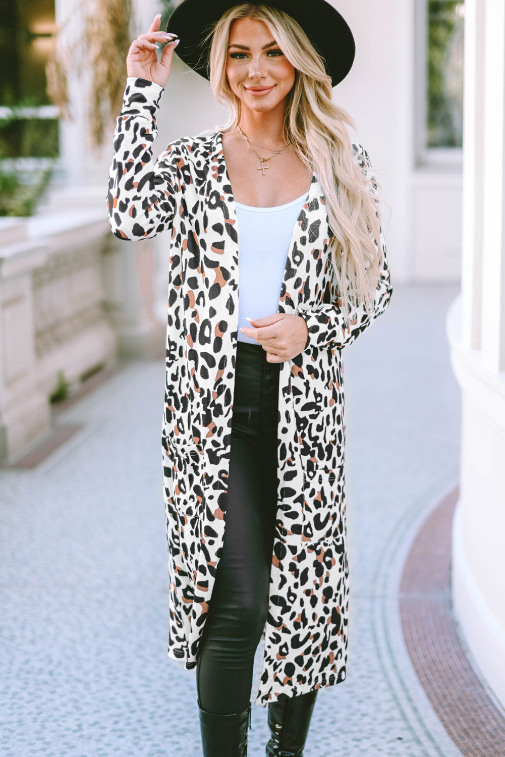 Duster-Cardigan mit Leopardenmuster und offener Vorderseite