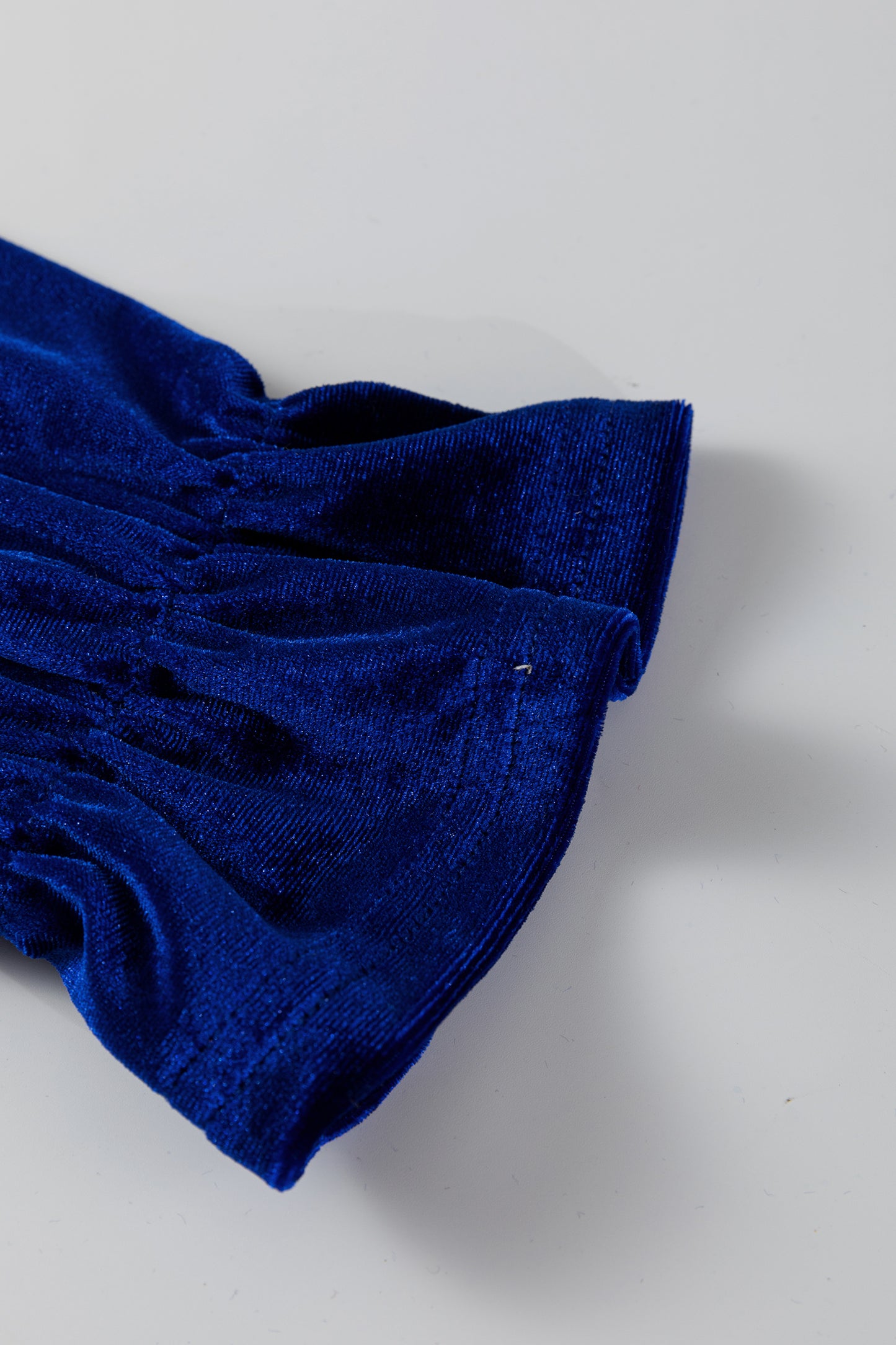 Sky Blue Leopard Patchwork Shoulder Flounce Sleeve Velvet Blouse