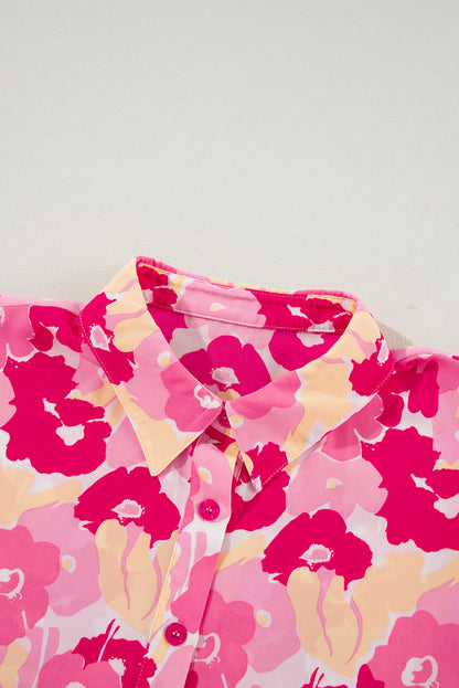 Rosafarbenes Hemd mit Puffärmeln und Blumenmuster