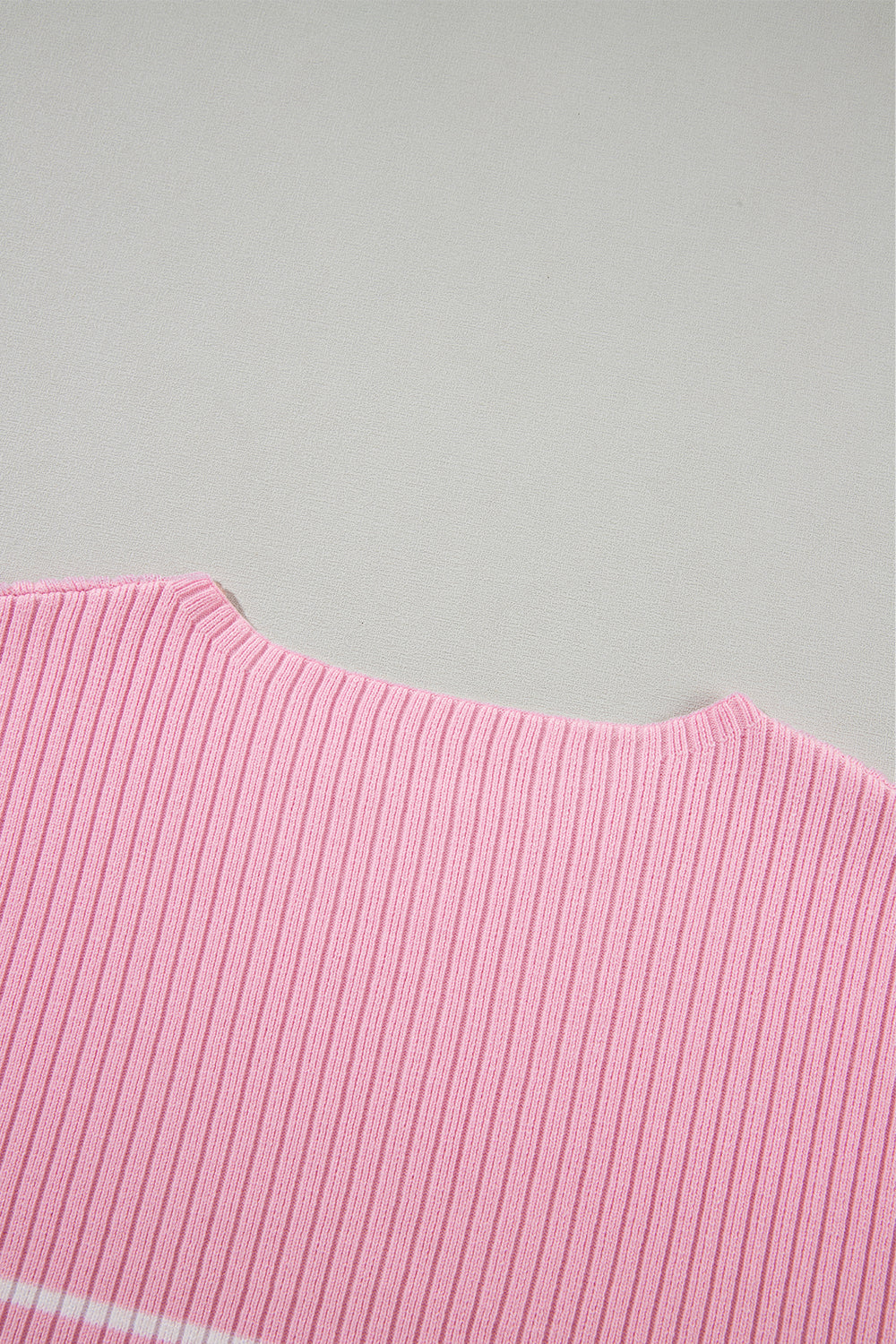 Pink Stripe Ribbed Loose Plus T Shirt