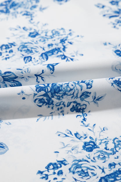 Sky Blue Boho Floral High Waist Ruffle Split Maxi Skirt