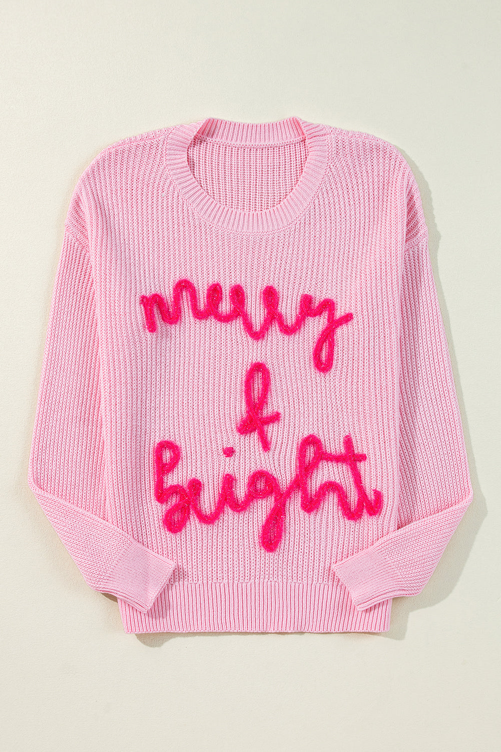 Rosafarbener Merry &amp; Bright Pop-Up-Waffel-Strickpullover mit Buchstaben
