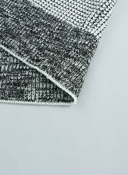 Grau karierte, lange Strickjacke mit offener Vorderseite