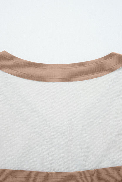 White Floral Printed Contrast Patchwork Long Sleeve Top