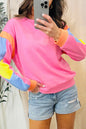 Pinkes French-Terry-Oberteil mit Farbblockdesign und Candy-Muster