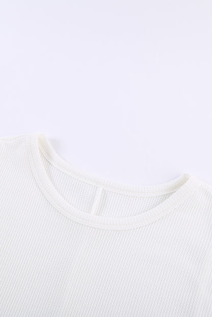 White Crew Neck Waffle Tank Top