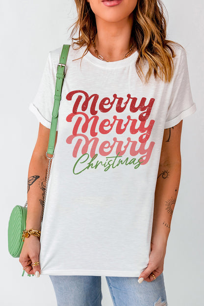 Weißes T-Shirt mit Rundhalsausschnitt und „Frohe Weihnachten“-Grafik