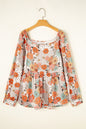 Khakifarbene Bluse mit Schößchen und Blumenmuster in Übergröße mit quadratischem Ausschnitt