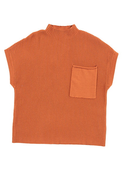 Gold Flame Patch Pocket Rippstrick-Kurzarmpullover