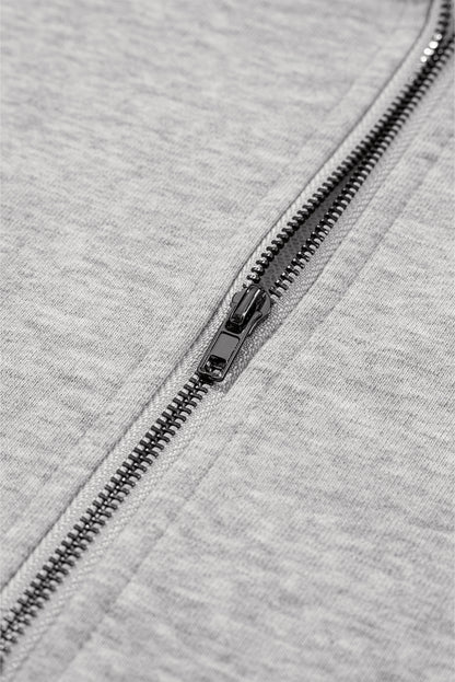 Hellgrauer Oversize-Hoodie mit Kängurutasche und halbem Reißverschluss