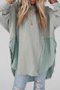 Graue Oversize-Bluse mit Crinkle-Spleißen und offenem Saum, High Low