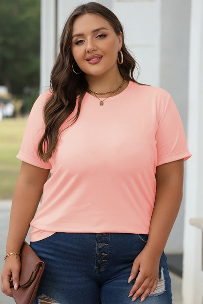 Lässiges, schlichtes Rundhals-T-Shirt in Rosa