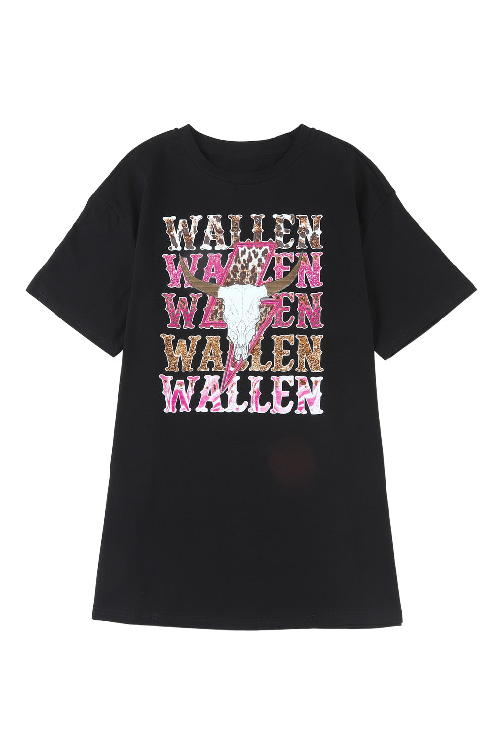 Schwarzes, übergroßes WALLEN-T-Shirt mit Kuhschädel-Grafik
